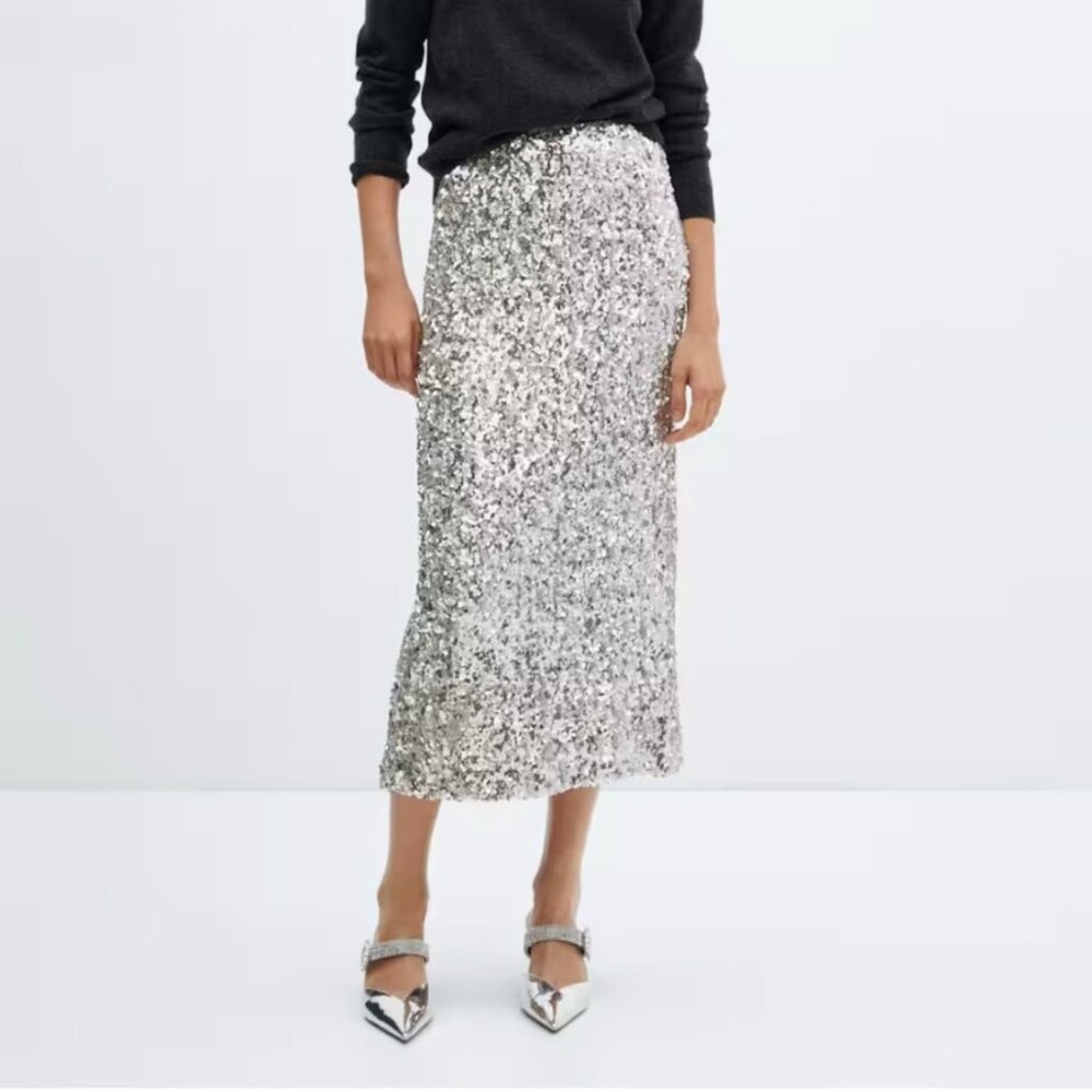 NWT - Mango Silver Sequin Skirt